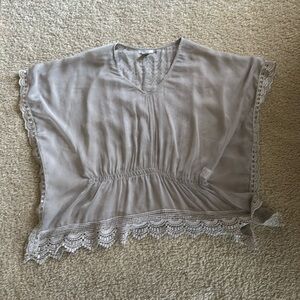 🔵 5 for $15 Bar III Gray Lace Trim Blouse